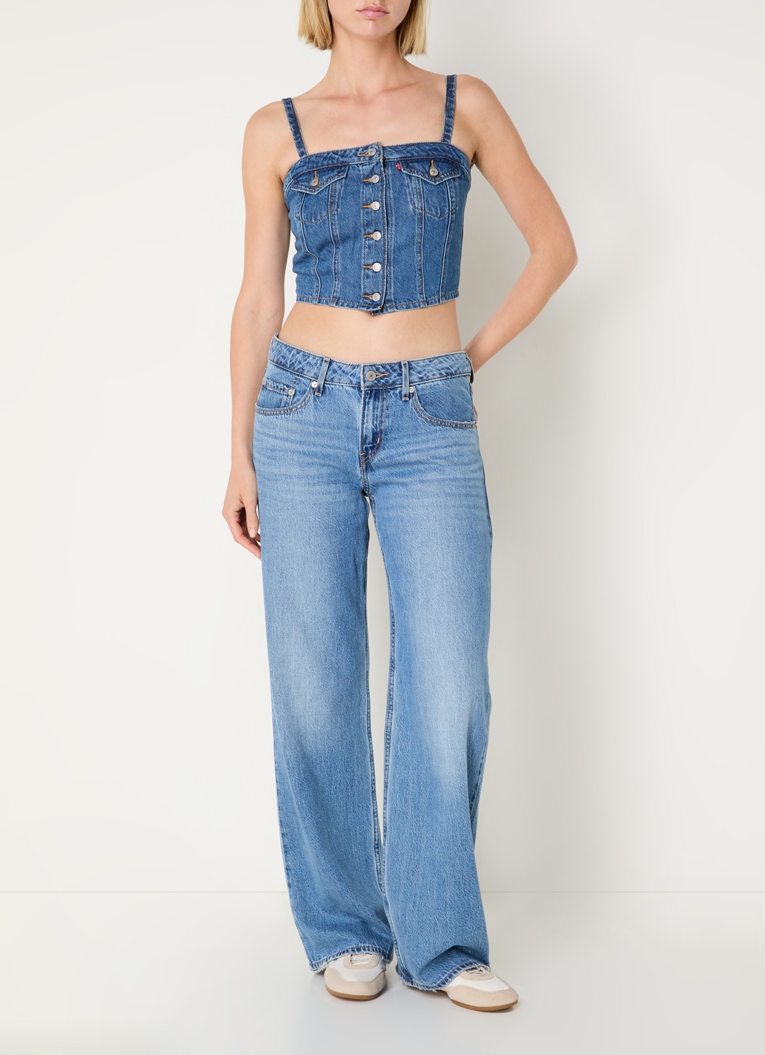 Levi's Crop top van denim met borstzakken - voorkant 3 indigo