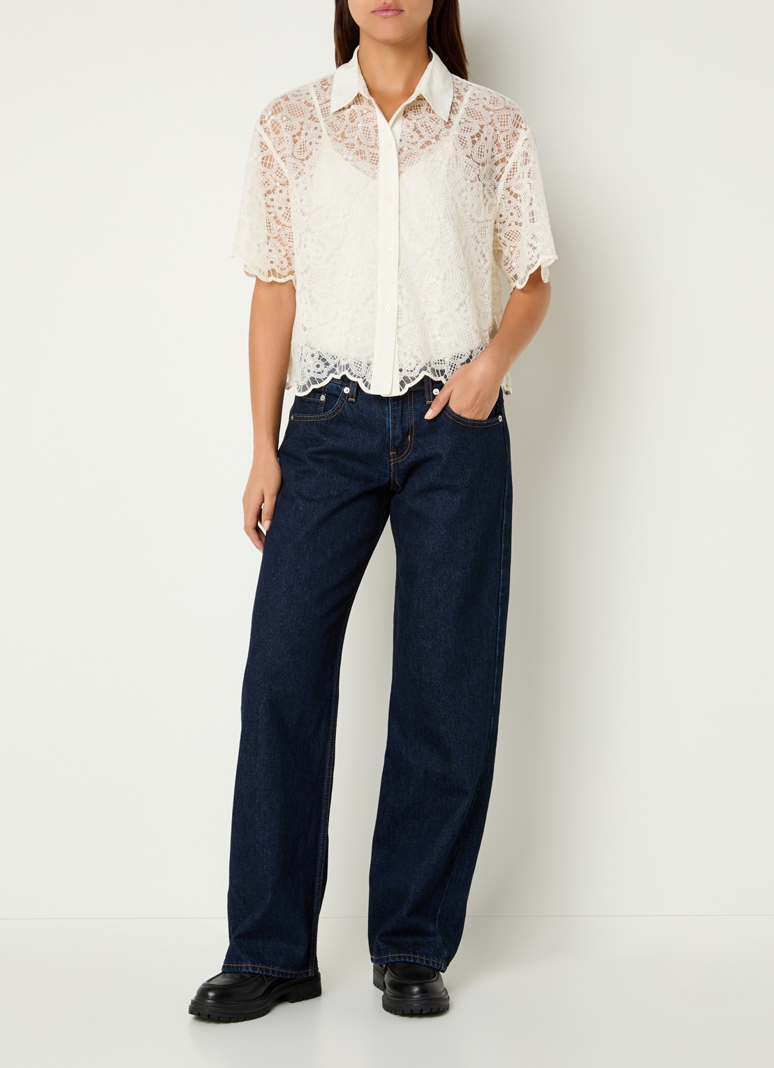 Levi's Cropped blouse van kant - voorkant 3 gebroken wit