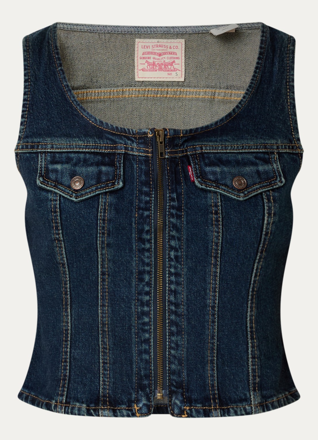Levi's Cropped Gilet van denim met borstzakken - voorkant indigo