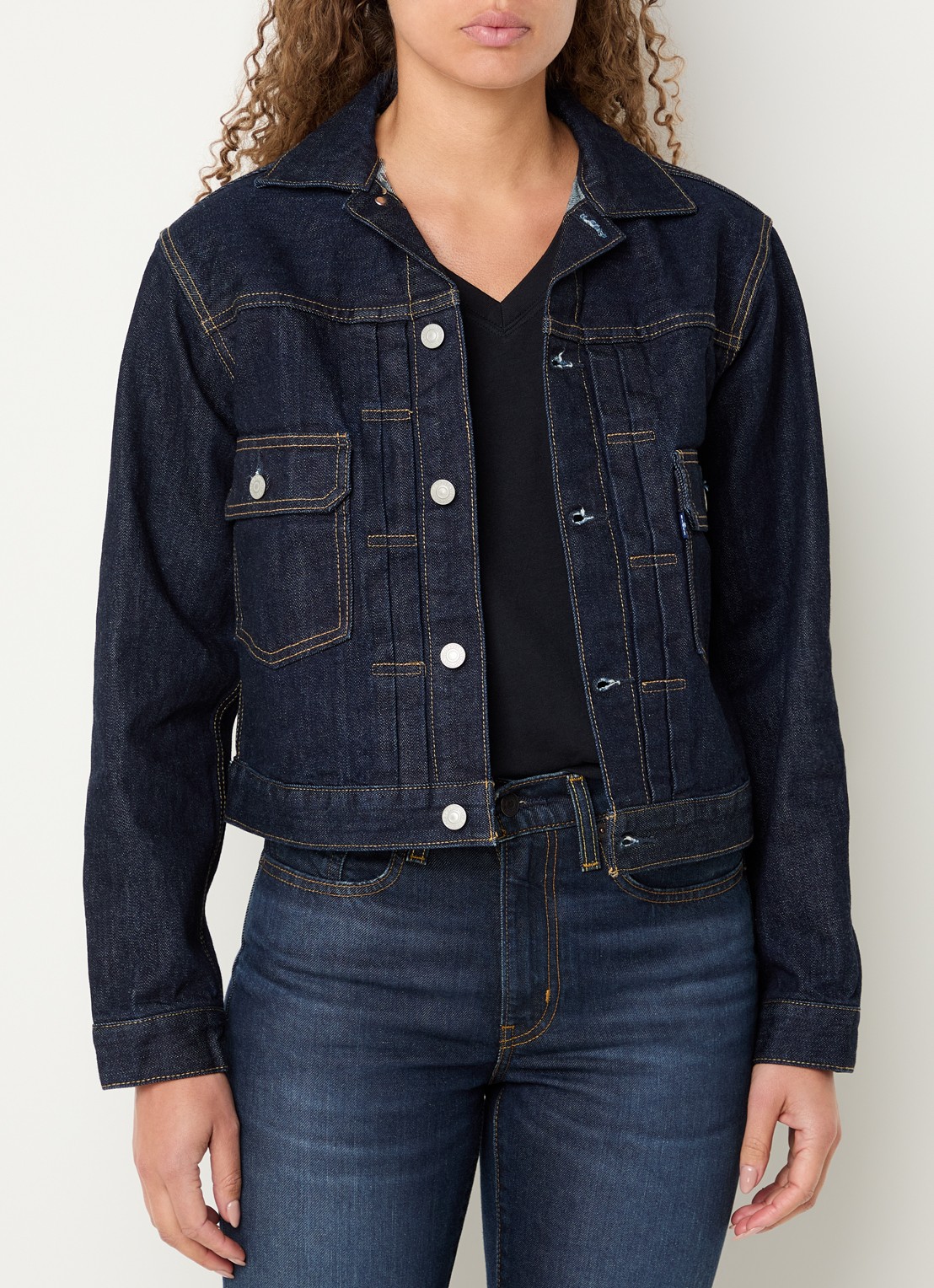 Levi's Cropped spijkerjas met opgestikte zakken - detail donkerblauw