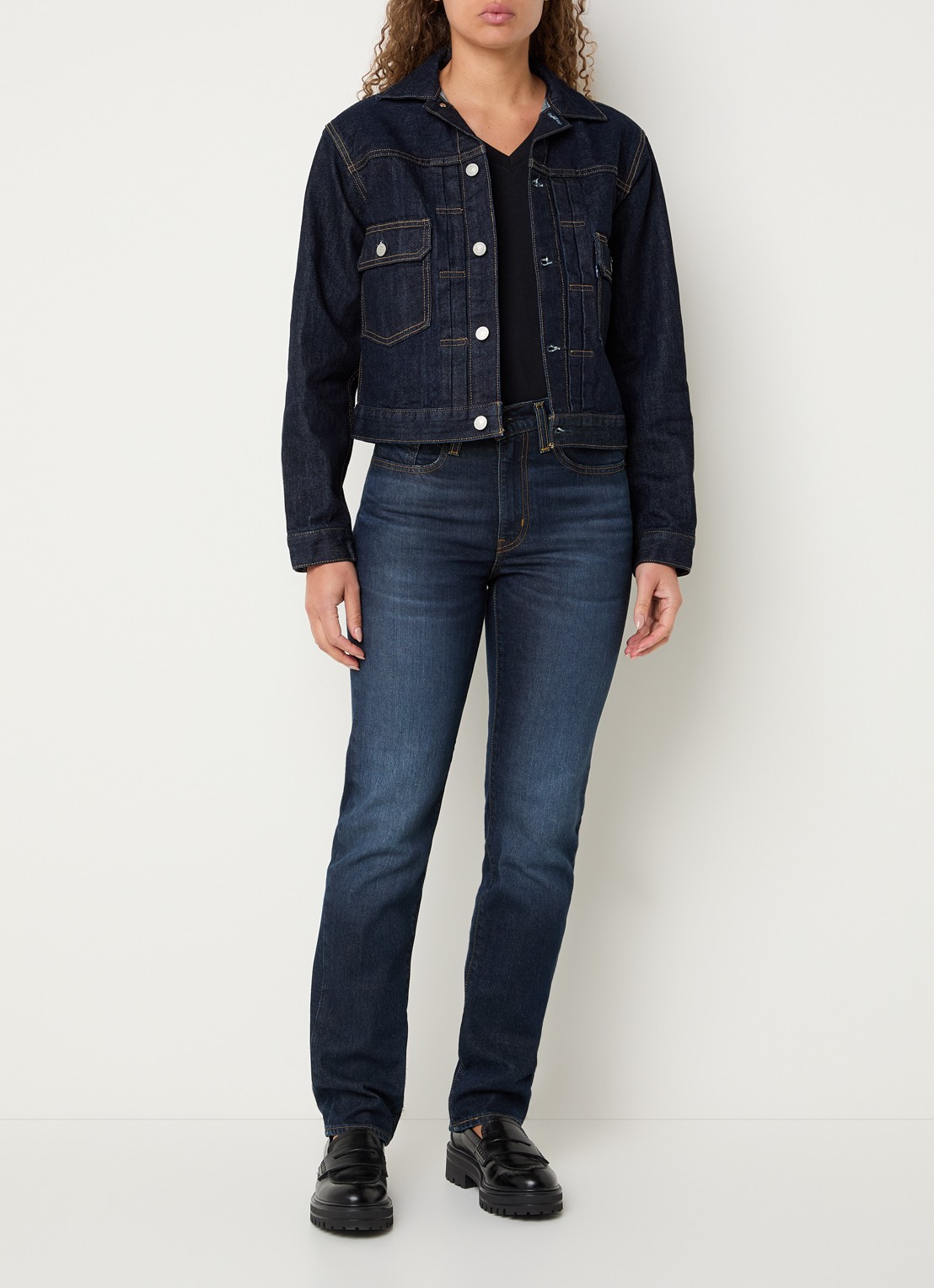 Levi's Cropped spijkerjas met opgestikte zakken - voorkant 4 donkerblauw