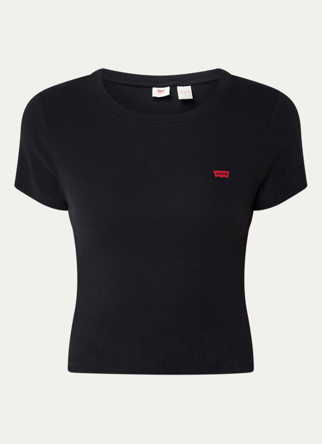 Levi's Cropped T-shirt met ribstructuur en logo - voorkant zwart