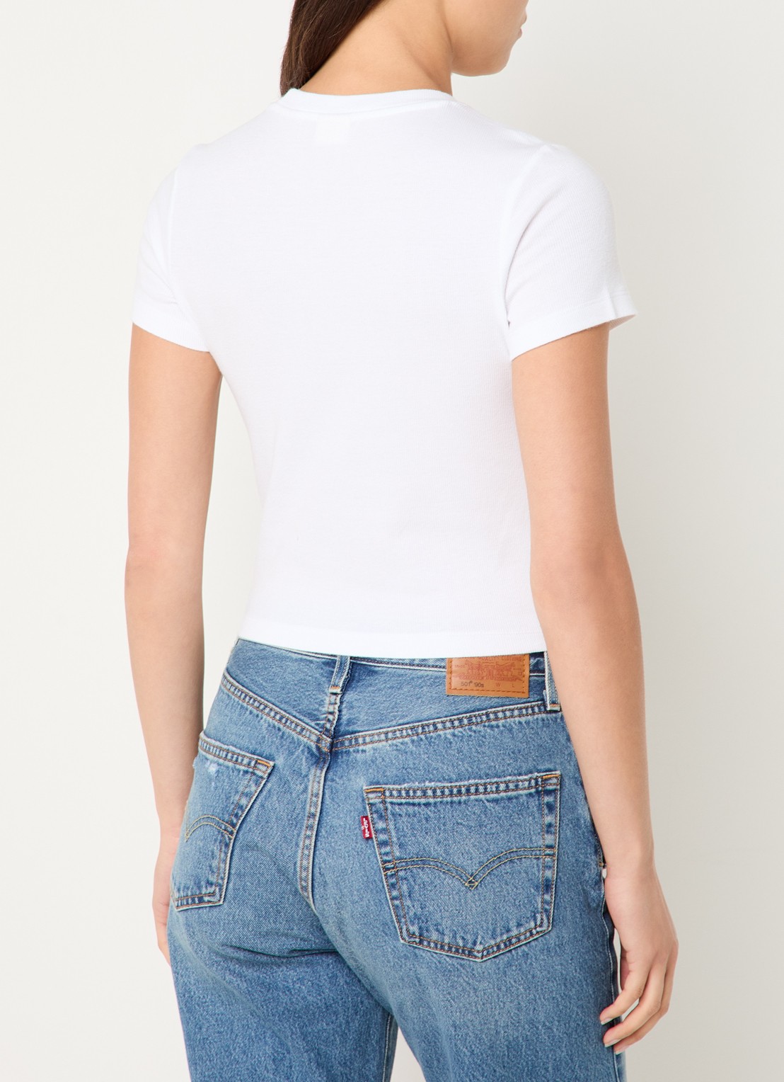 Levi's Cropped T-shirt met ribstructuur - achterkant wit