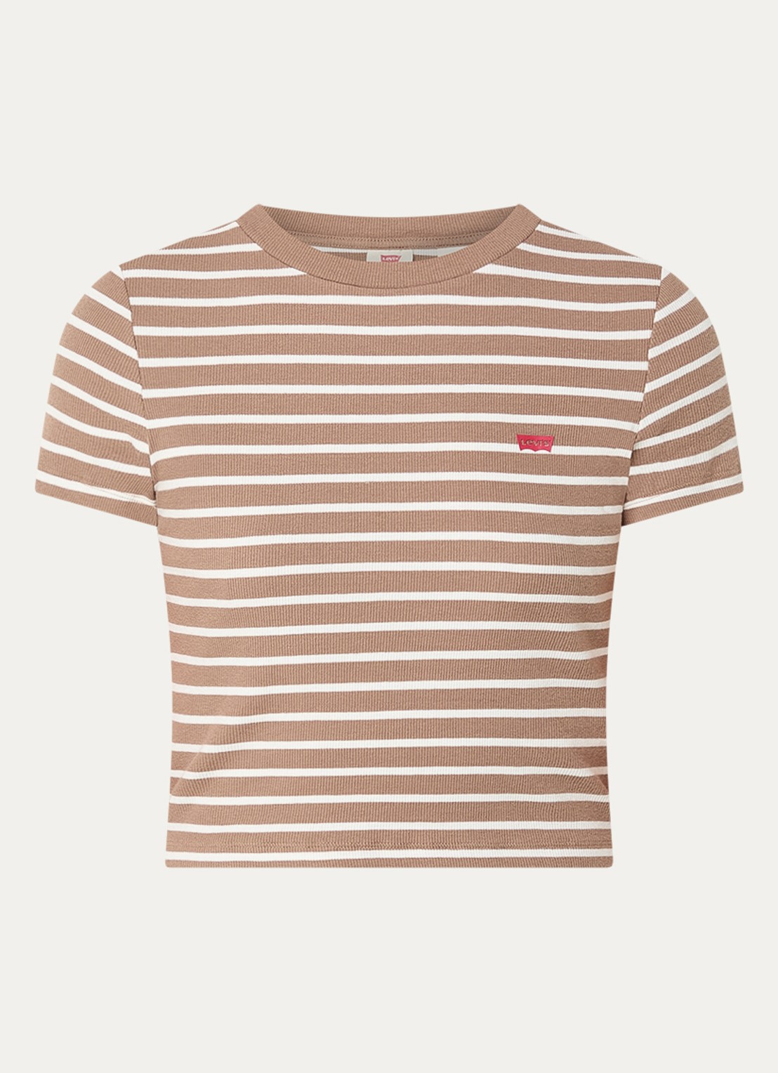 Levi's Cropped T-shirt met streepprint - voorkant 2 lichtbruin