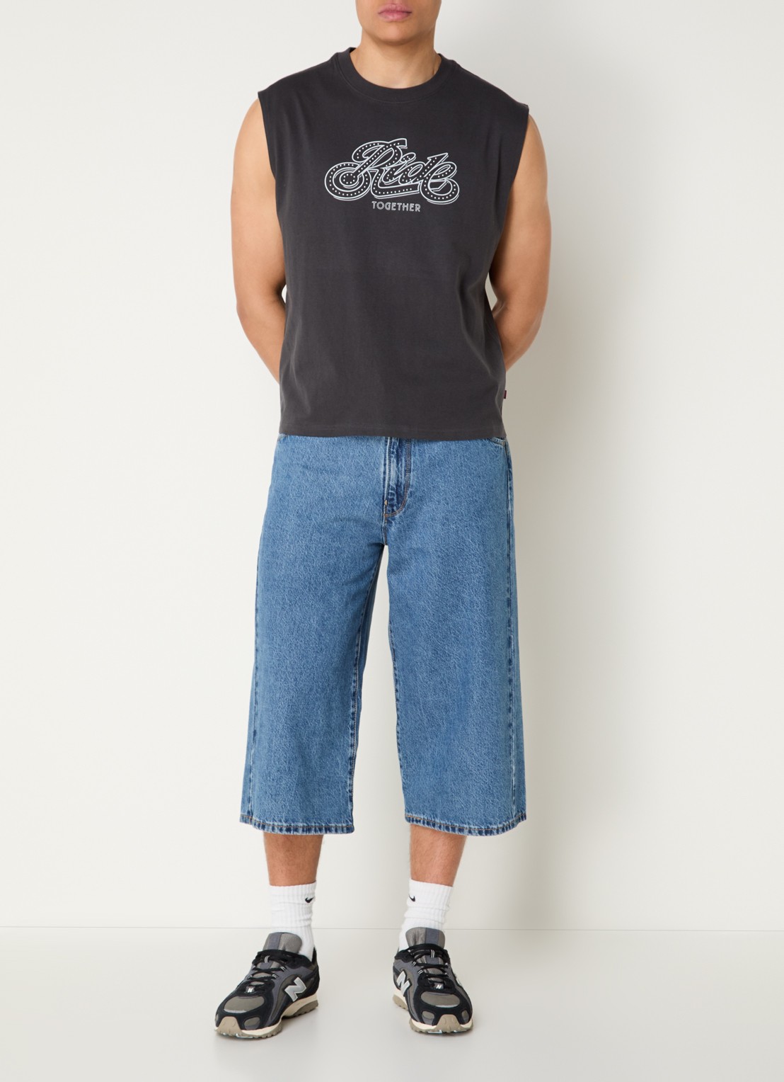 Levi's Cropped tanktop met strass - voorkant 2 antraciet