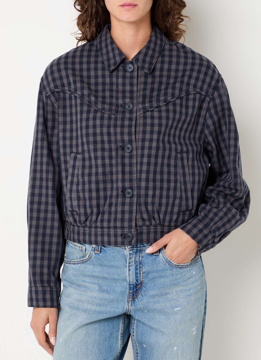 Levi's Dani overshirt met ruitdessin - detail 2 donkerblauw