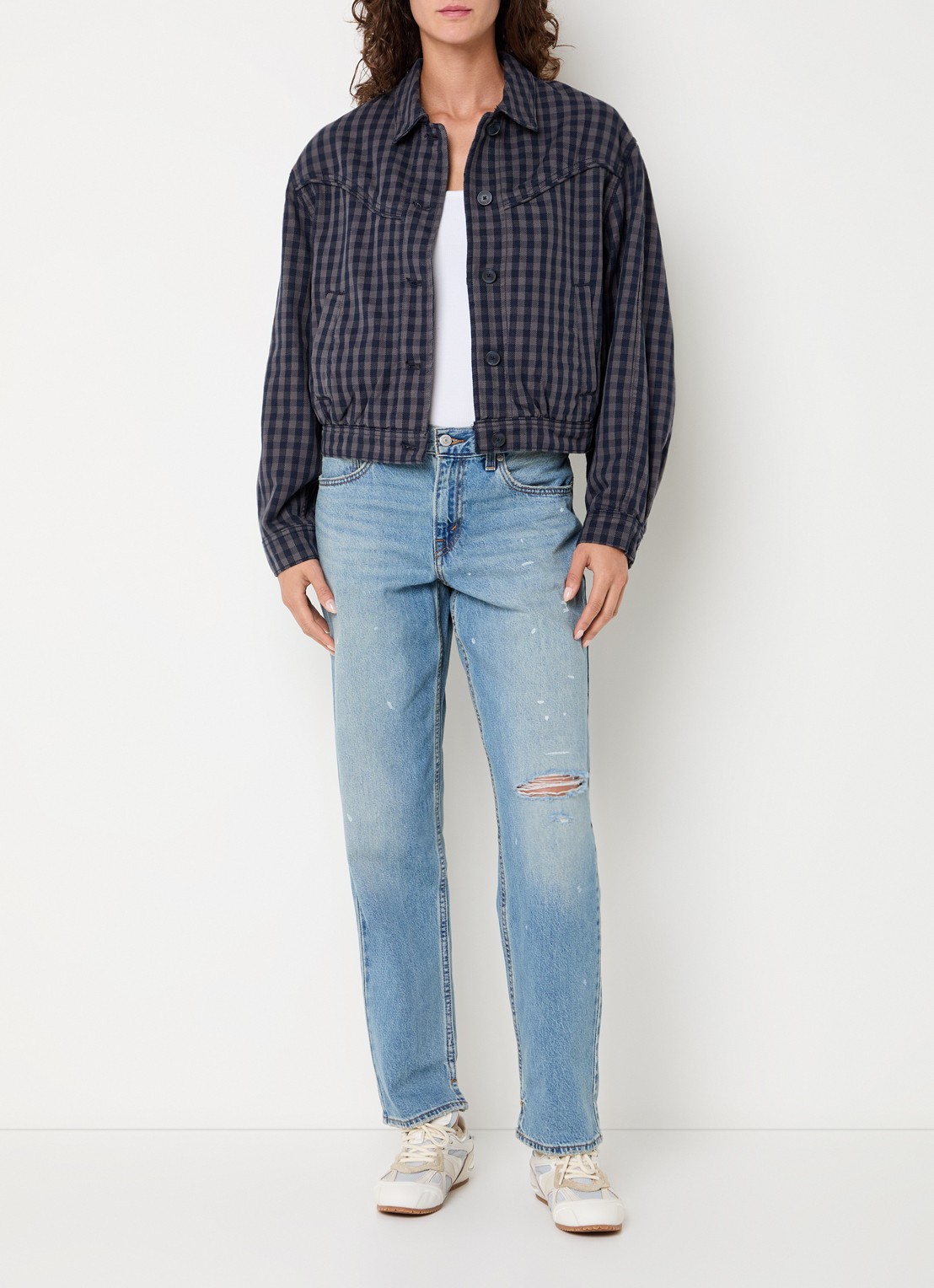 Levi's Dani overshirt met ruitdessin - voorkant 4 donkerblauw