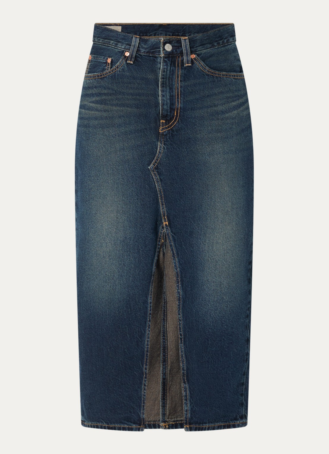 Levi's Decon midi spijkerrok met steekzakken en split - voorkant 2 indigo