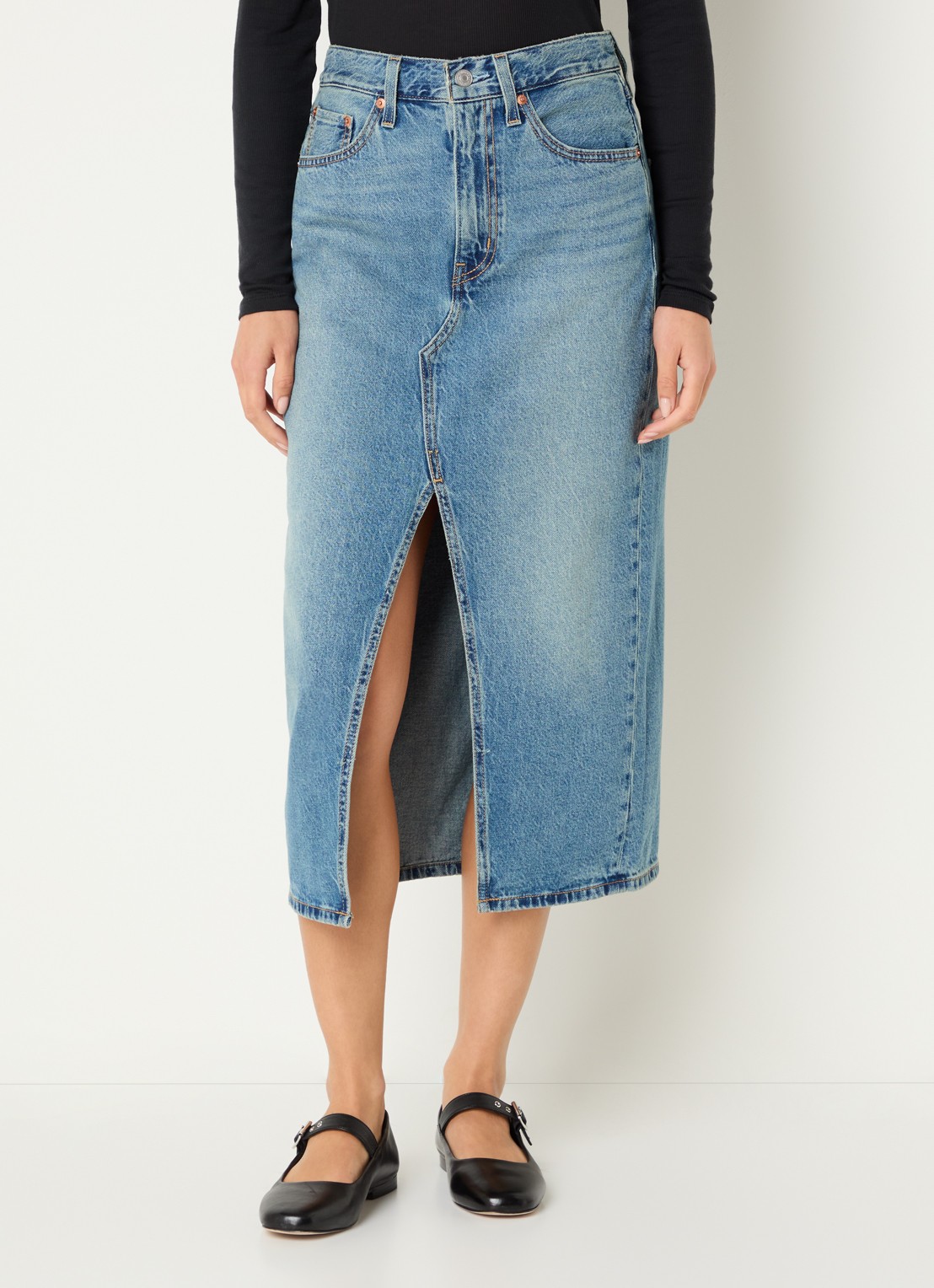 Levi's Decon midi spijkerrok met steekzakken en split - detail 4 indigo