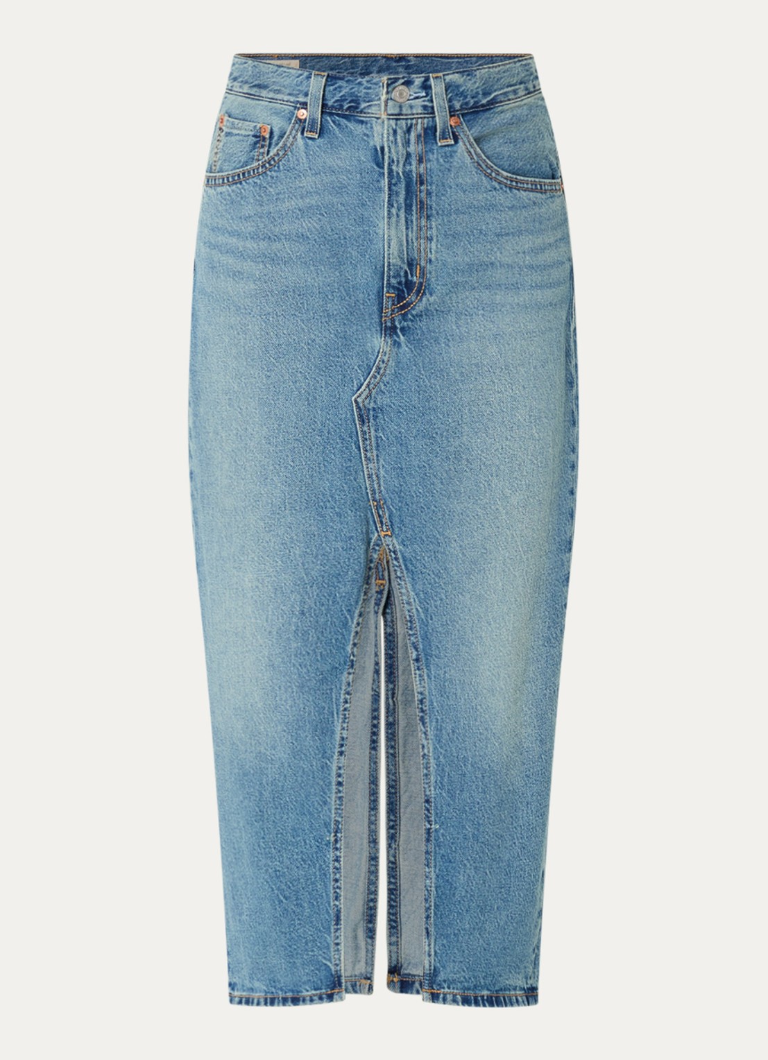 Levi's Decon midi spijkerrok met steekzakken en split - voorkant 2 indigo