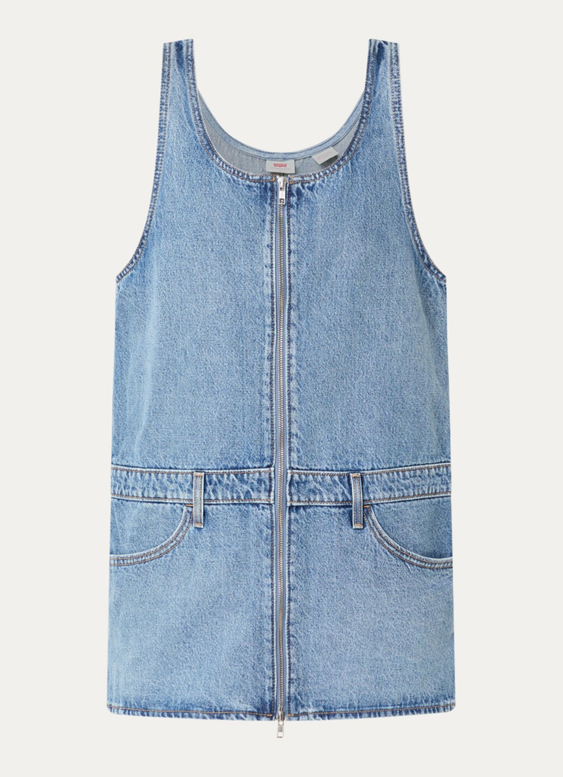 Levi's Denim mini jurk met ritsdetail en steekzakken - voorkant indigo