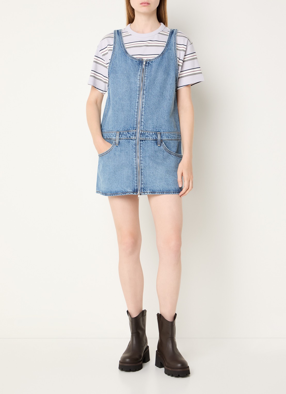 Levi's Denim mini jurk met ritsdetail en steekzakken - voorkant 2 indigo