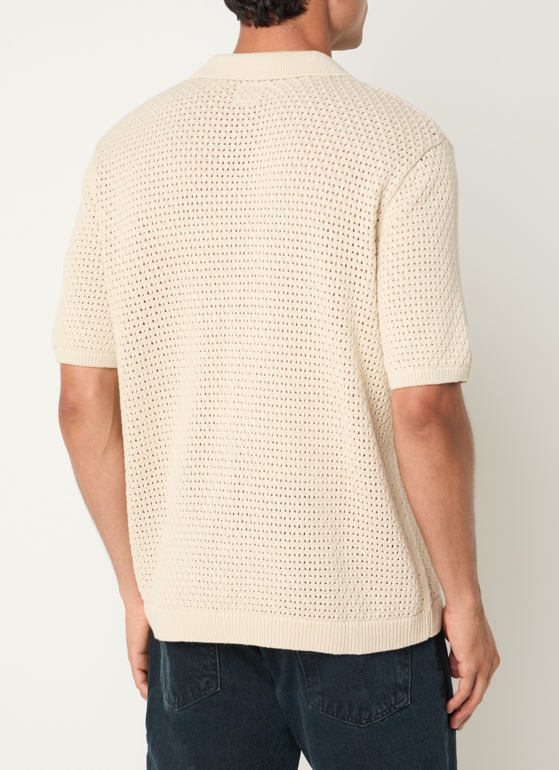 Levi's Dillon regular fit polo met opengebreid dessin - achterkant 3 creme