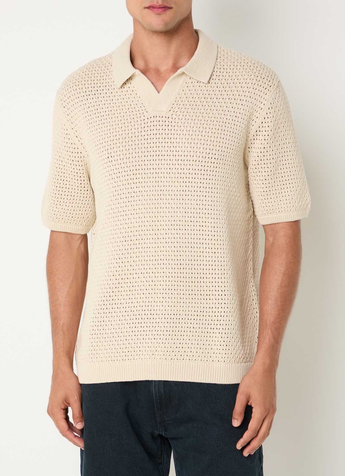 Levi's Dillon regular fit polo met opengebreid dessin - detail 4 creme