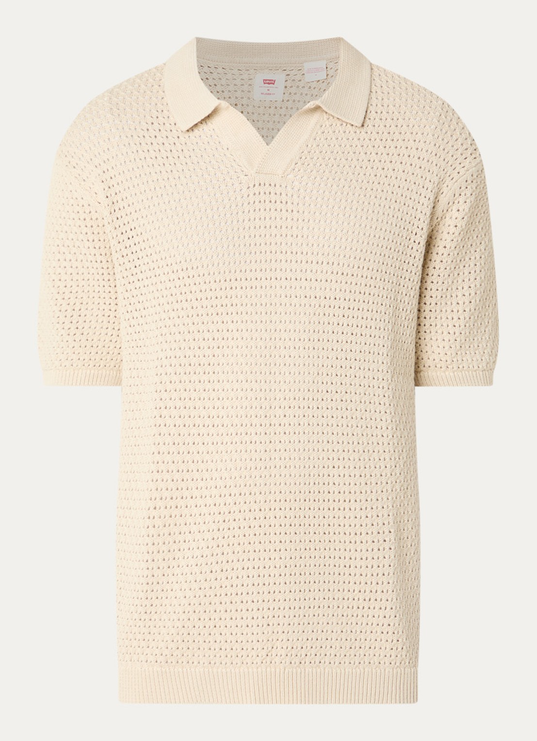 Levi's Dillon regular fit polo met opengebreid dessin - voorkant creme