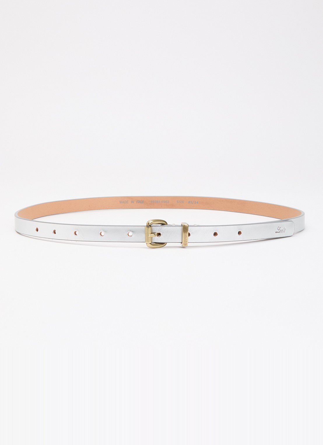 Levi's Dillon riem van leer met metallic finish - voorkant zilver