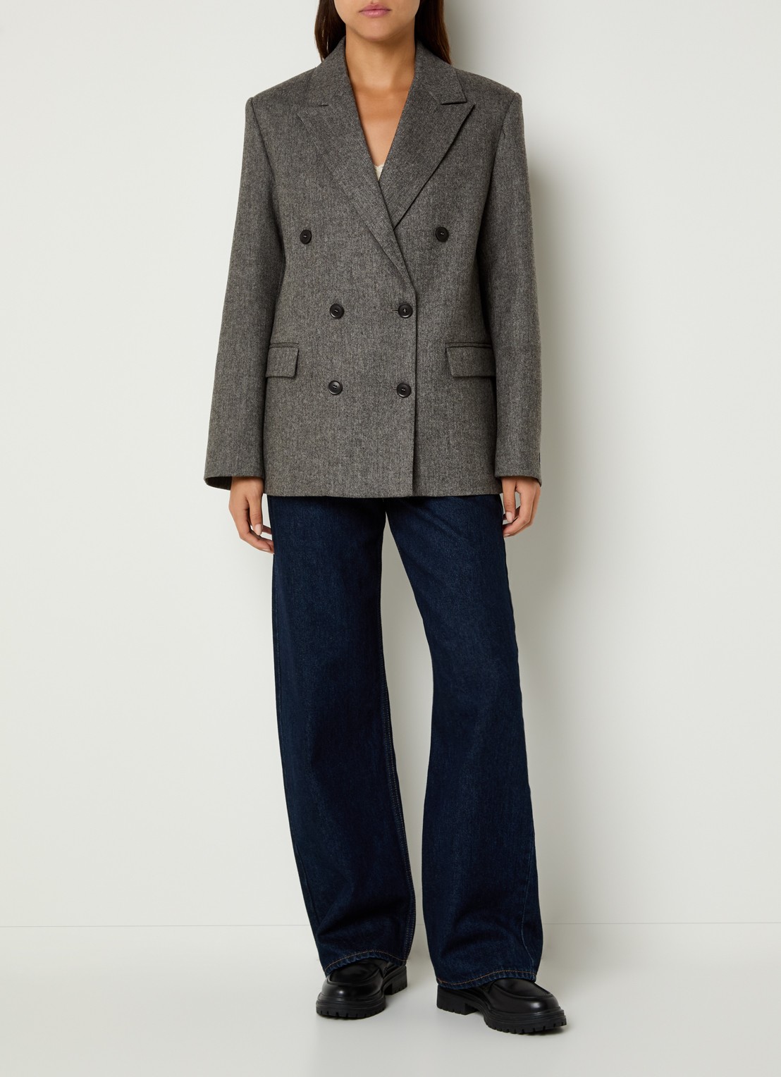 Levi's Double-breasted blazer in wolblend met klepzakken - voorkant 4 bruin