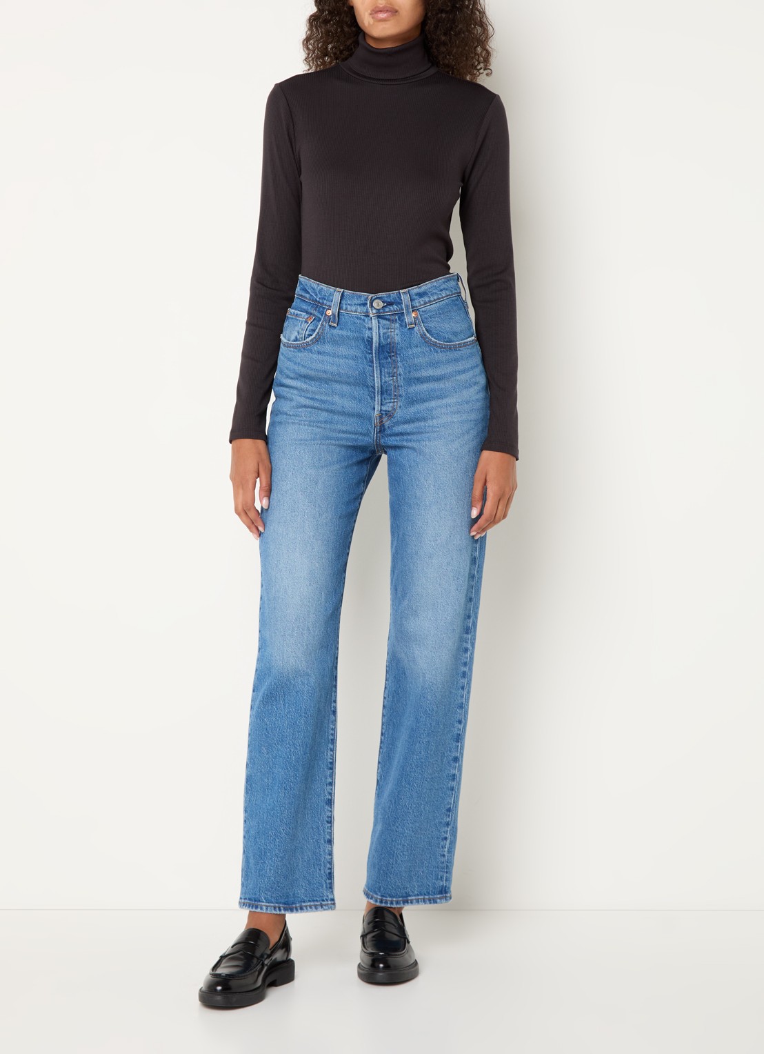 Levi's Dreamy ribgebreide longsleeve met col  - voorkant 4 zwart