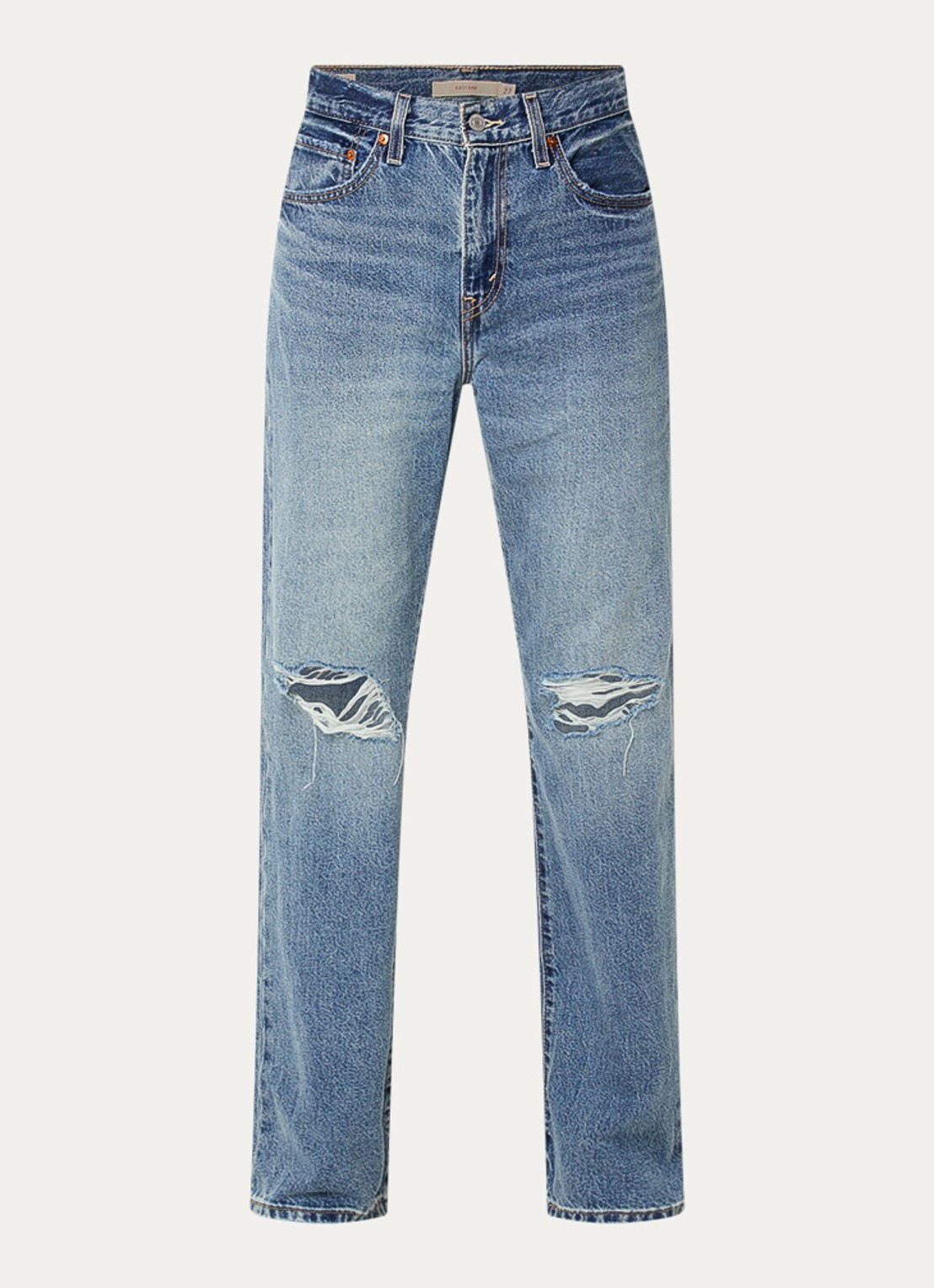 Levi's Easy Dad high waist straight leg jeans met destroyed afwerking - voorkant 4 indigo
