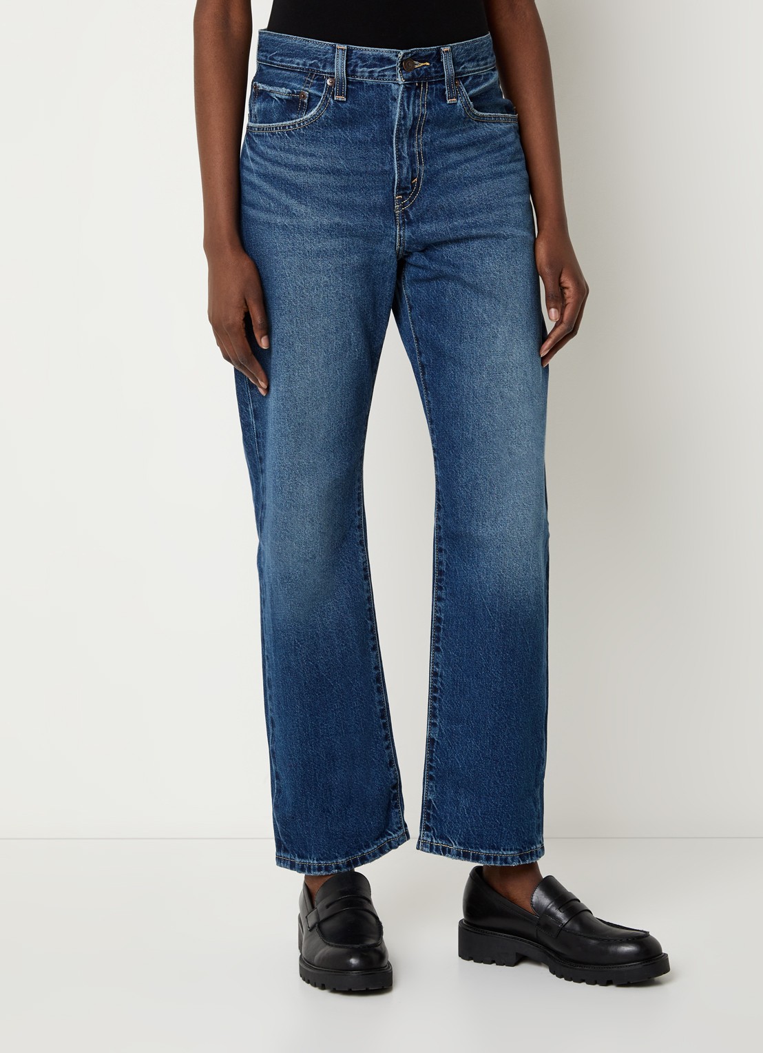 Levi's Easy Dad high waist straight leg jeans met medium wassing - detail 6 indigo