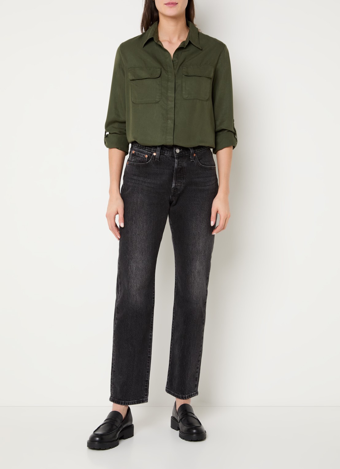 Levi's Elaine blouse met borstzakken - voorkant 4 legergroen
