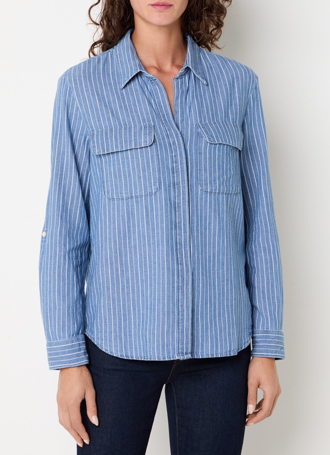 Levi's Elaine blouse met streepprint en borstzakken - detail staalblauw