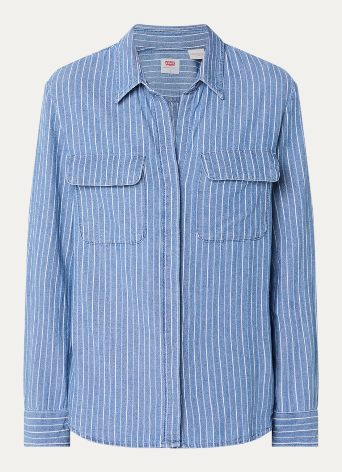Levi's Elaine blouse met streepprint en borstzakken - voorkant 2 staalblauw