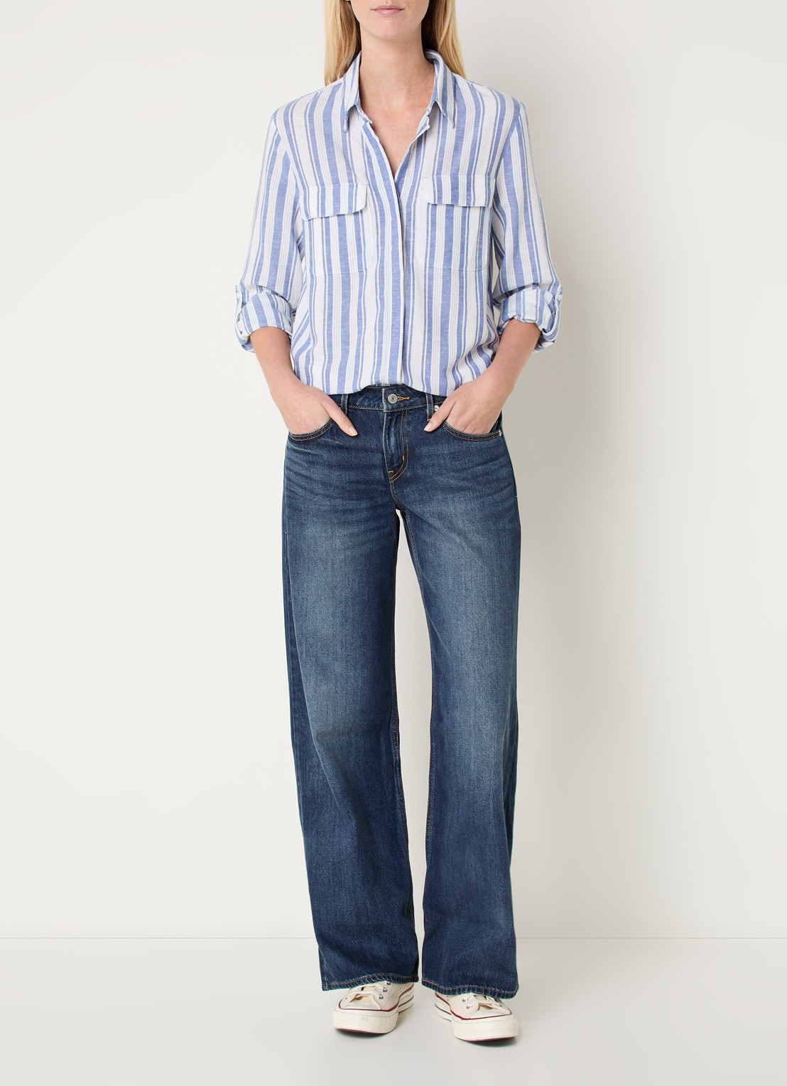 Levi's Elaine blouse met streepprint - voorkant 2 blauw