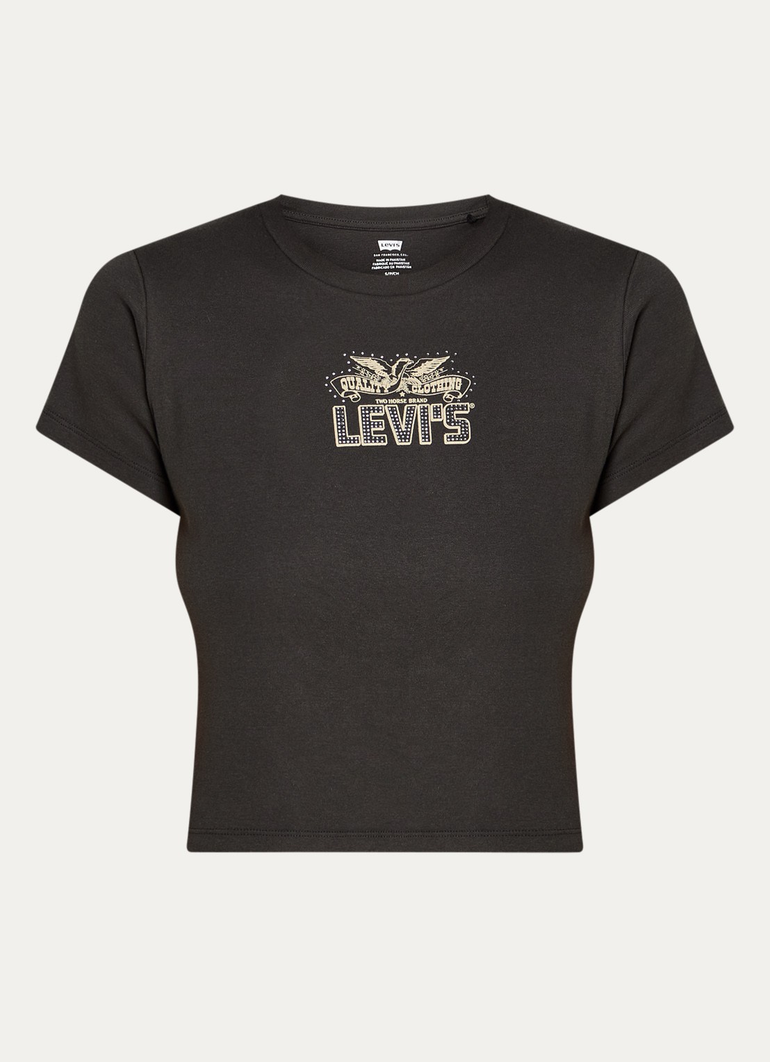 Levi's Essential cropped T-shirt met logo en strass - voorkant 2 antraciet