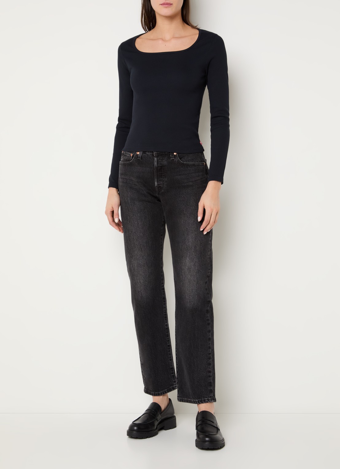 Levi's Essential ribgebreide longsleeve - voorkant 2 zwart