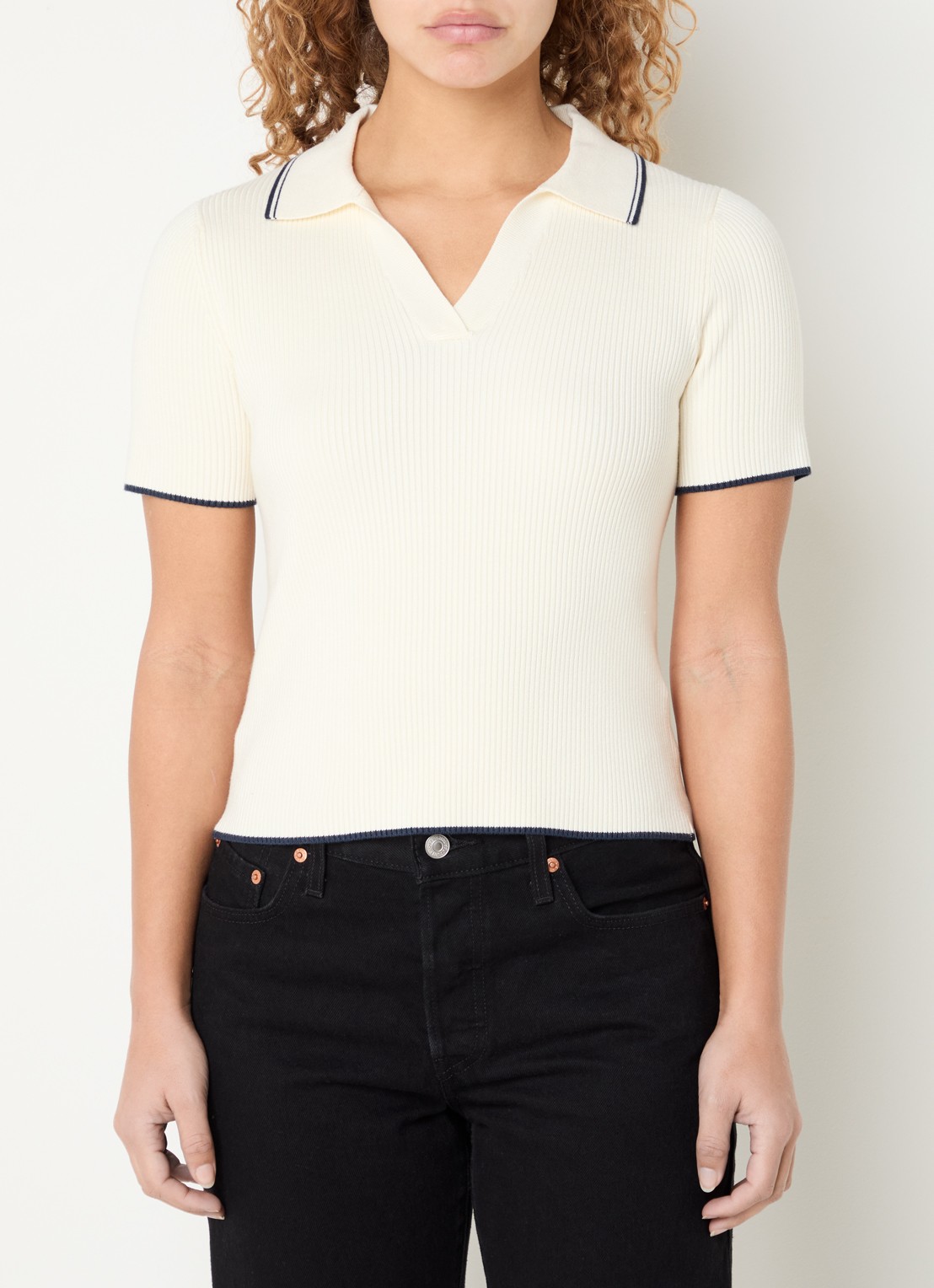Levi's Faith polo met ribstructuur - detail 3 gebroken wit