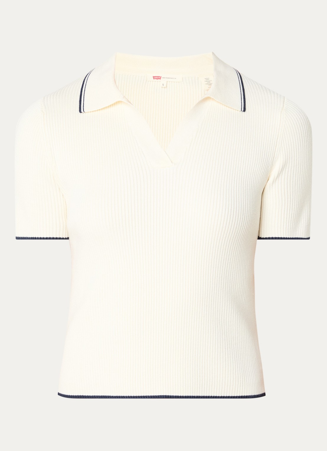 Levi's Faith polo met ribstructuur - voorkant gebroken wit