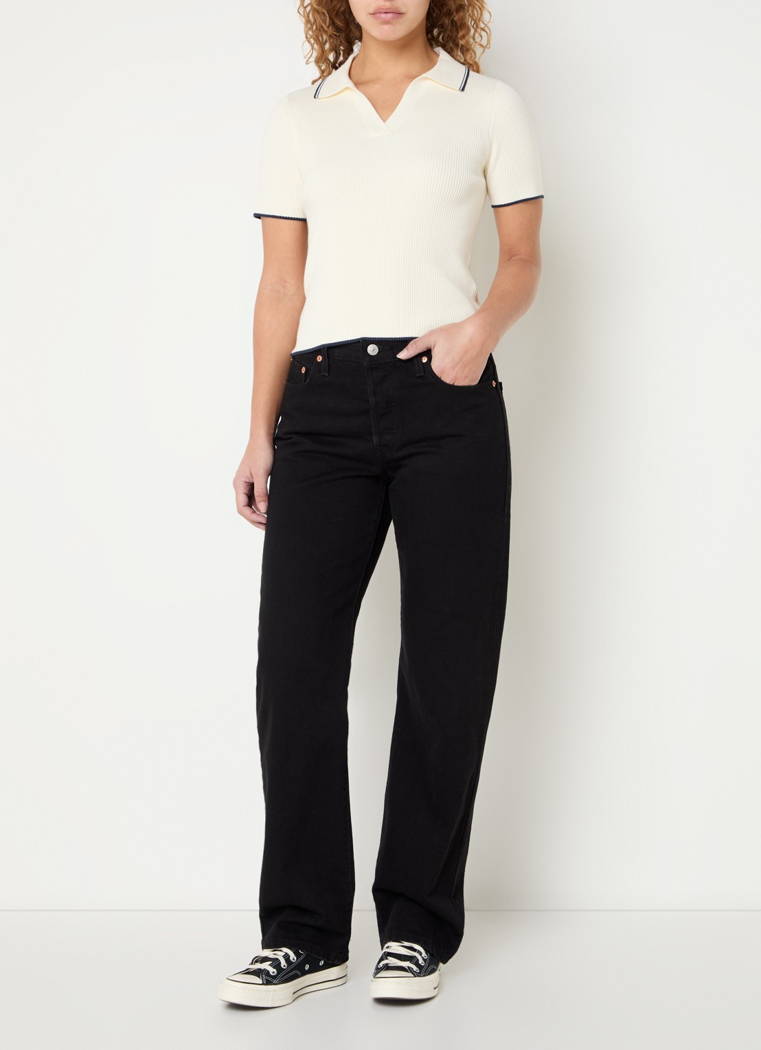 Levi's Faith polo met ribstructuur - voorkant 2 gebroken wit