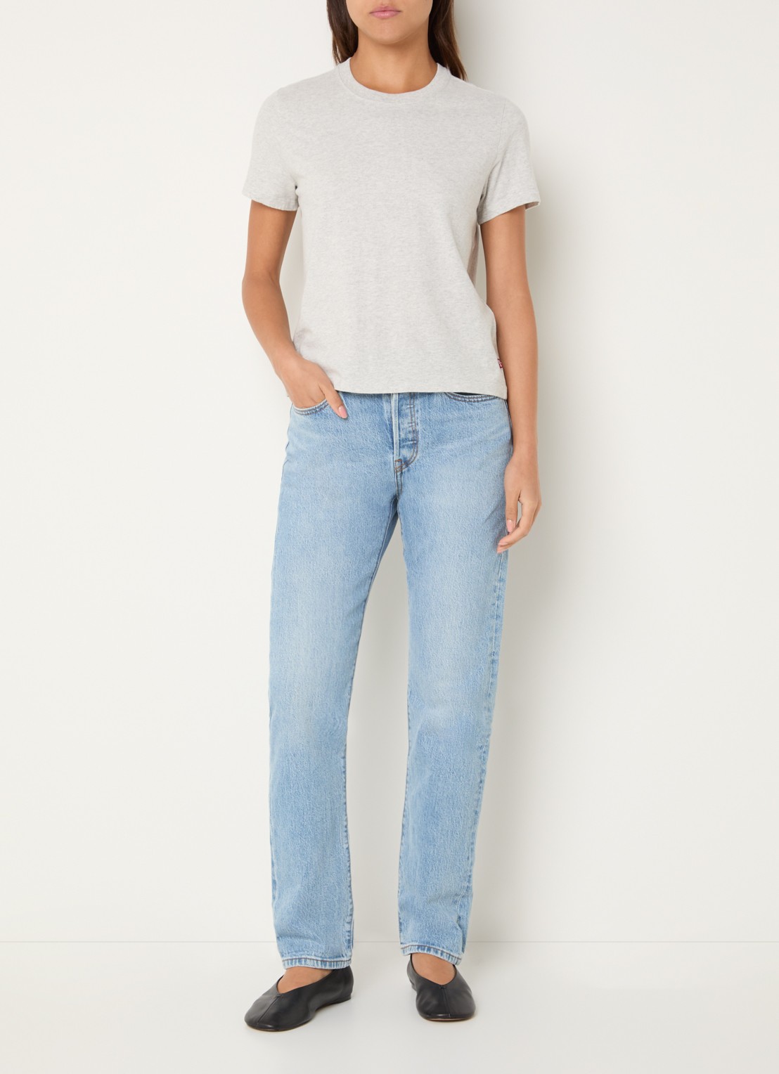 Levi's Favorite T-shirt met gemêleerd dessin - voorkant 2 grijsmele