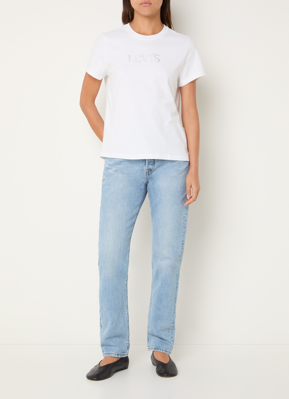 Levi's Favorite T-shirt met strass en logo - voorkant 4 wit