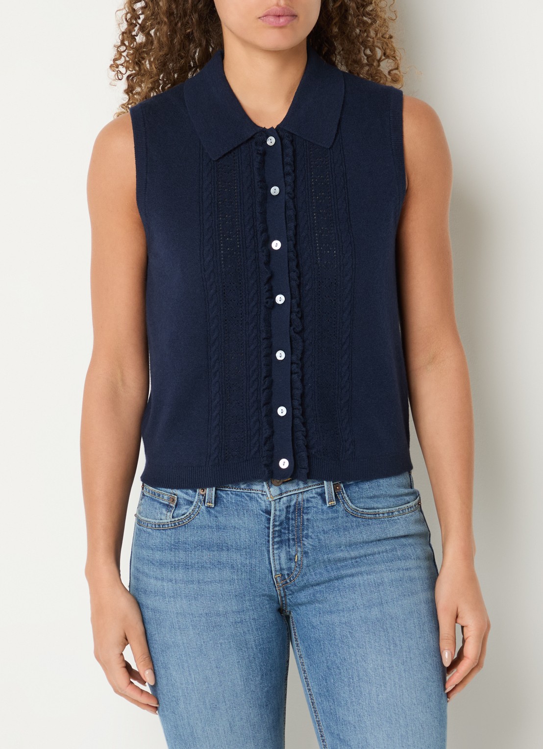 Levi's Fijngebreid gilet met ruches - detail donkerblauw