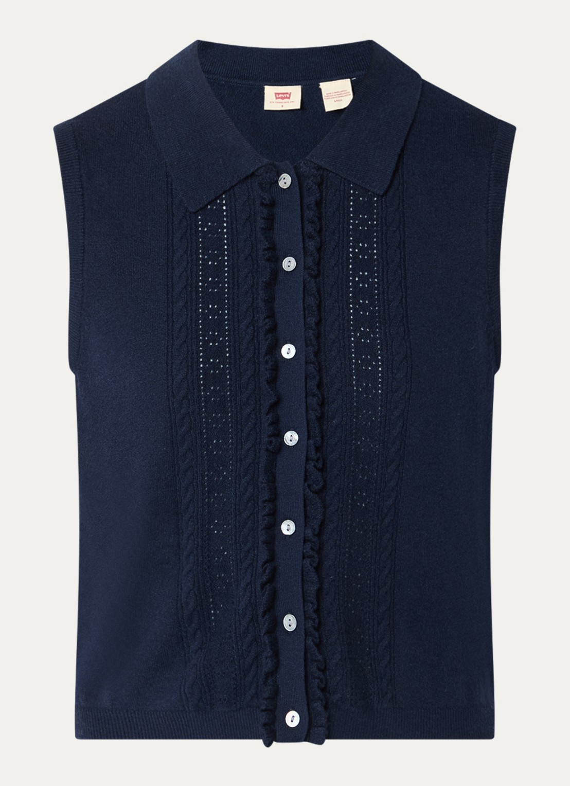 Levi's Fijngebreid gilet met ruches - voorkant 2 donkerblauw