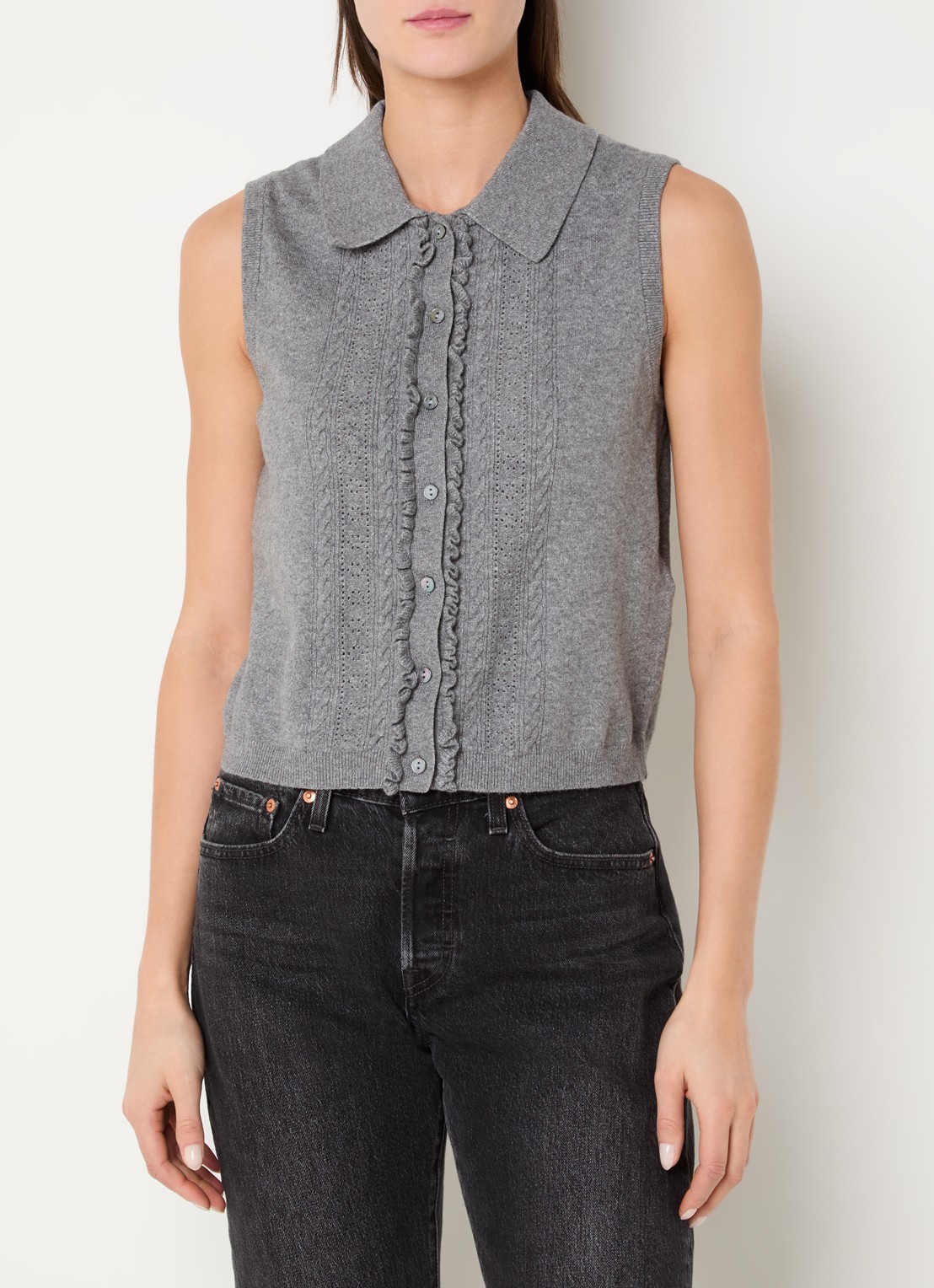Levi's Fijngebreid gilet met strcutuur - detail 3 grijs