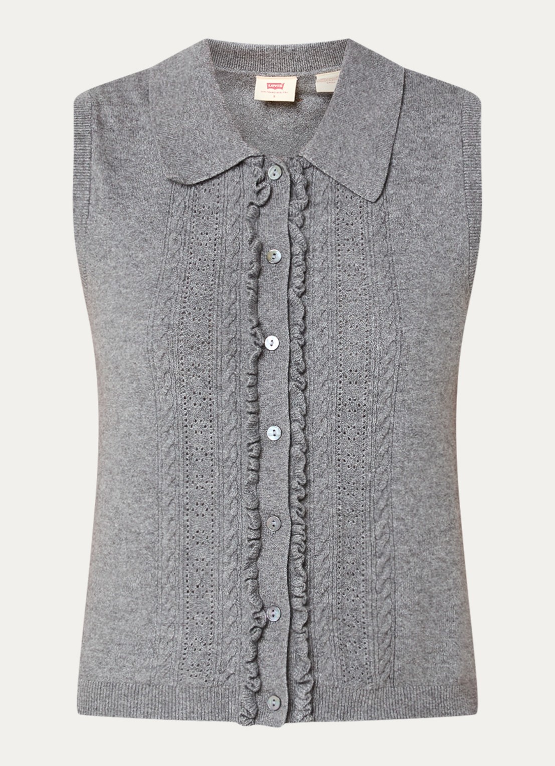 Levi's Fijngebreid gilet met strcutuur - voorkant grijs