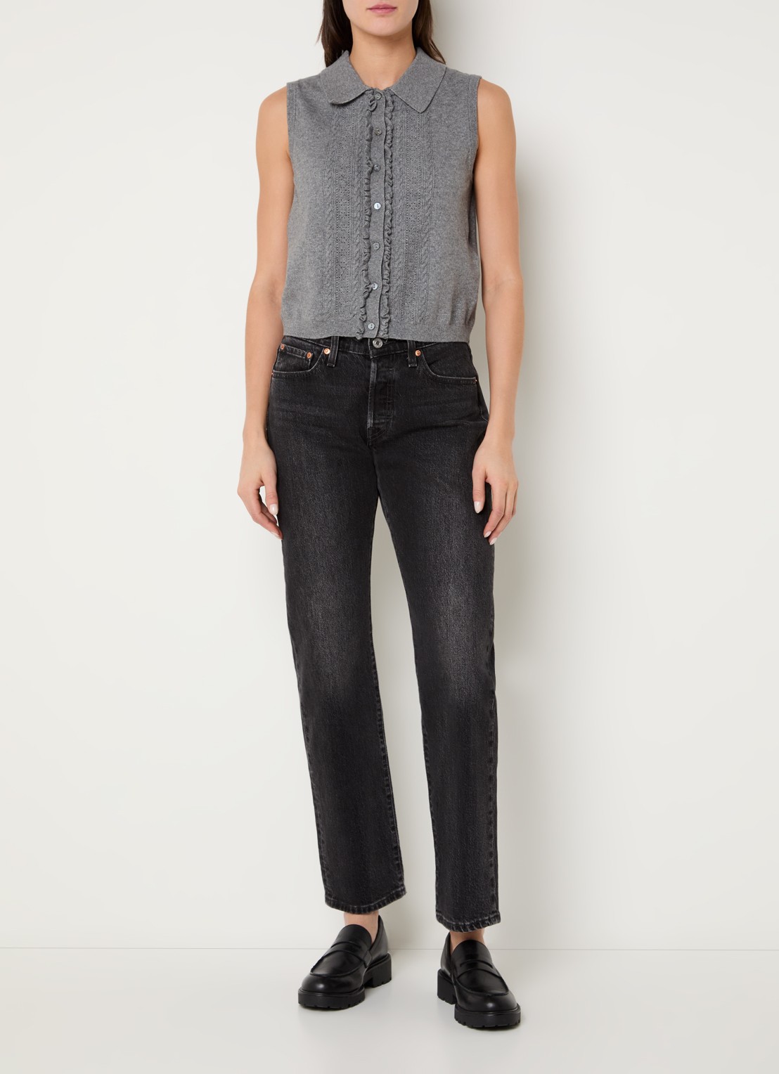 Levi's Fijngebreid gilet met strcutuur - voorkant 2 grijs