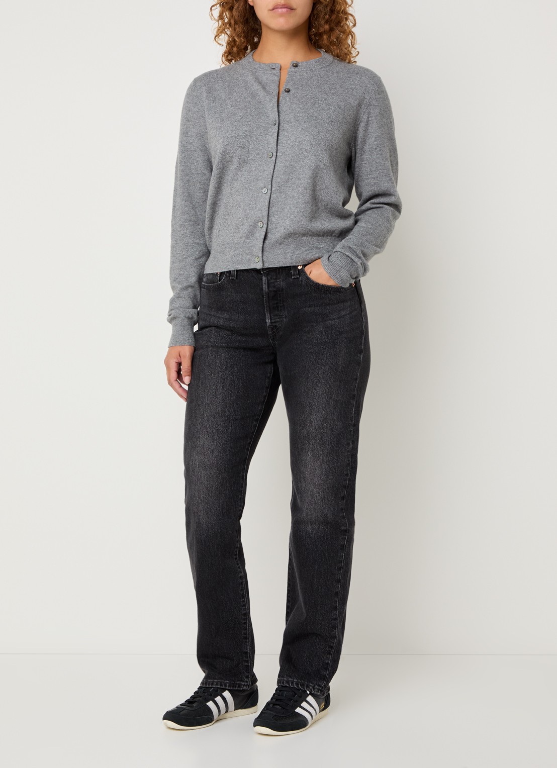 Levi's Fijngebreid vest met gemêleerd dessin - voorkant 2 grijsmele