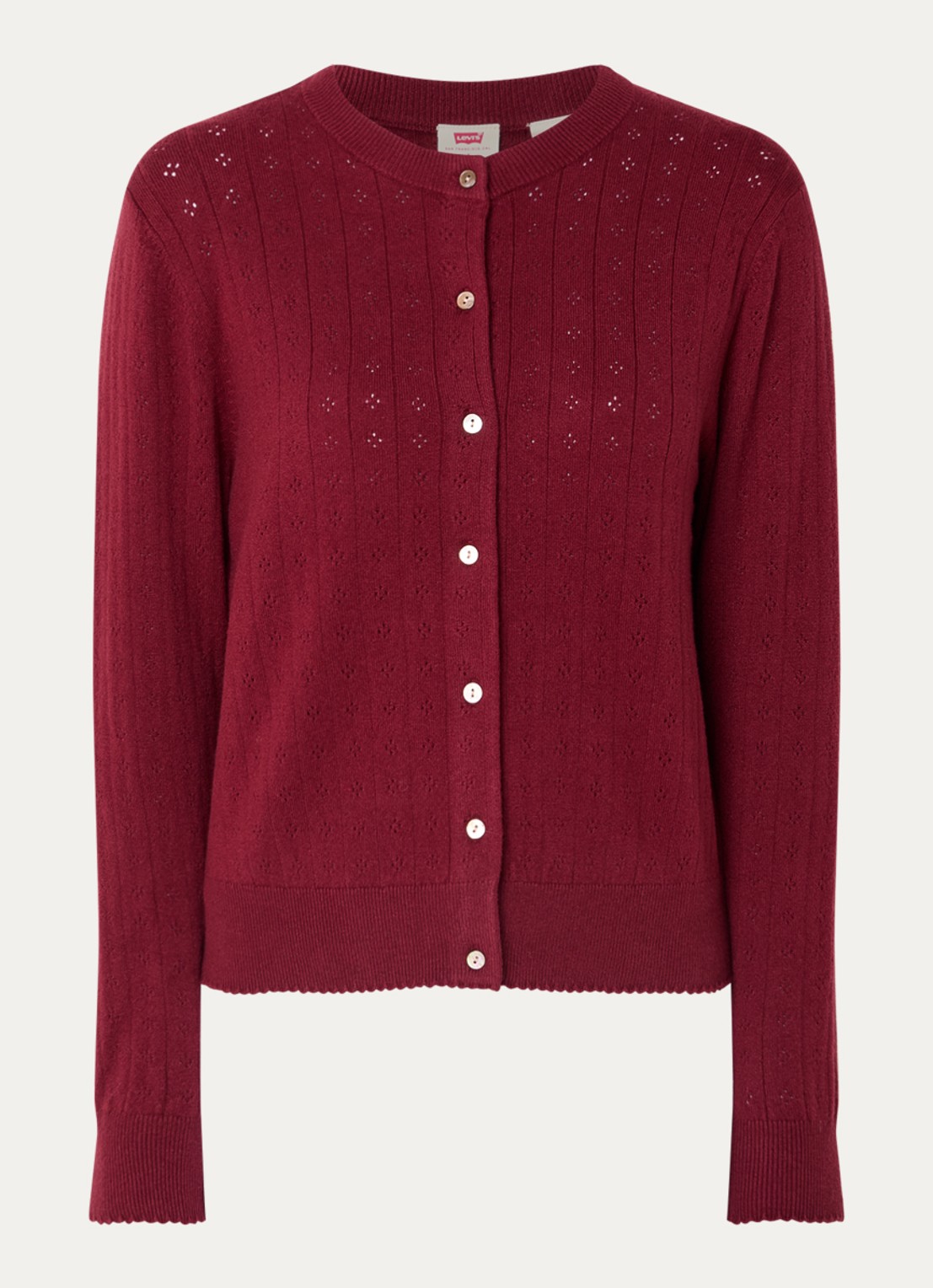 Levi's Fijngebreid vest met ronde hals - voorkant bordeauxrood