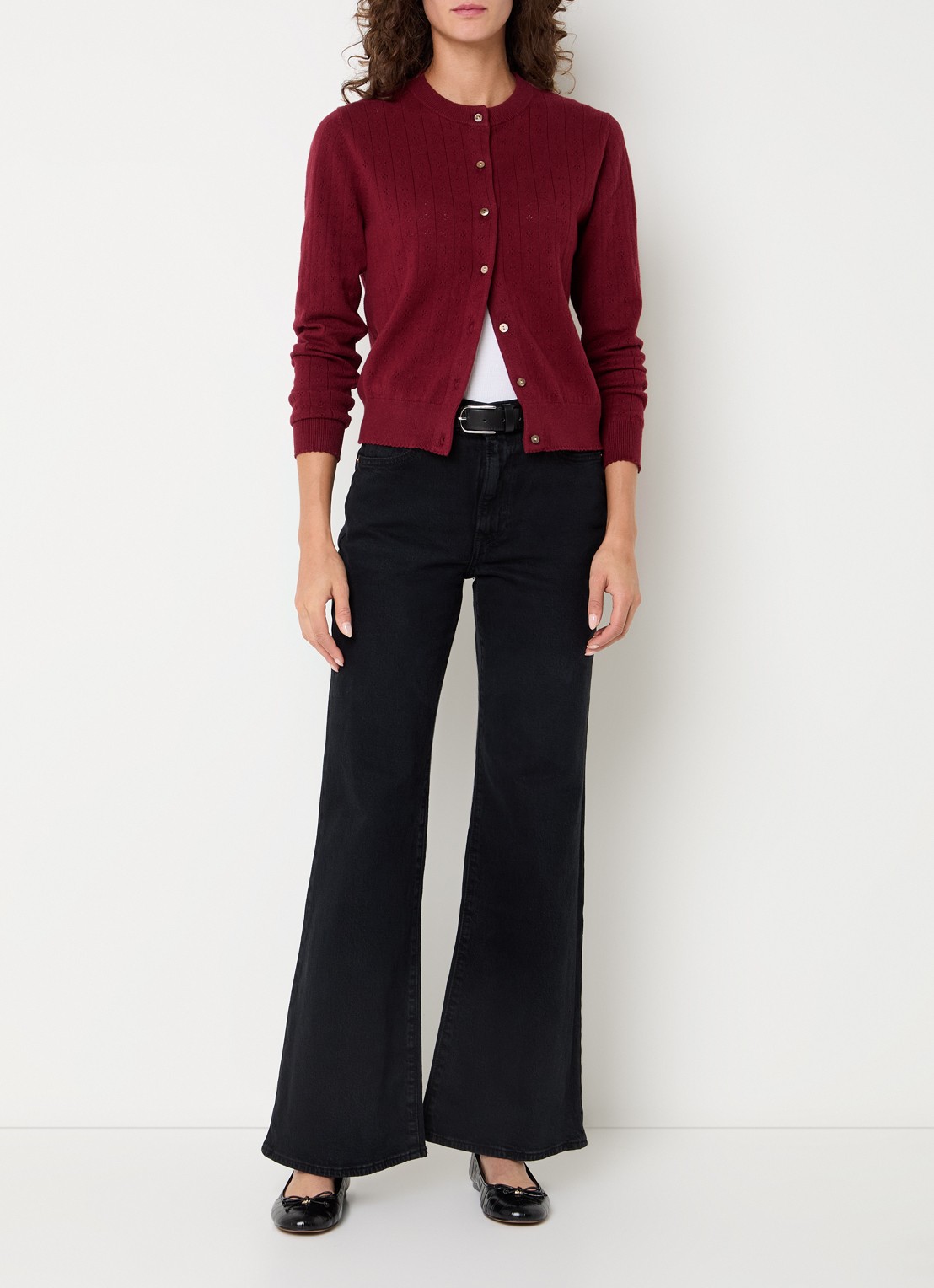 Levi's Fijngebreid vest met ronde hals - voorkant 2 bordeauxrood