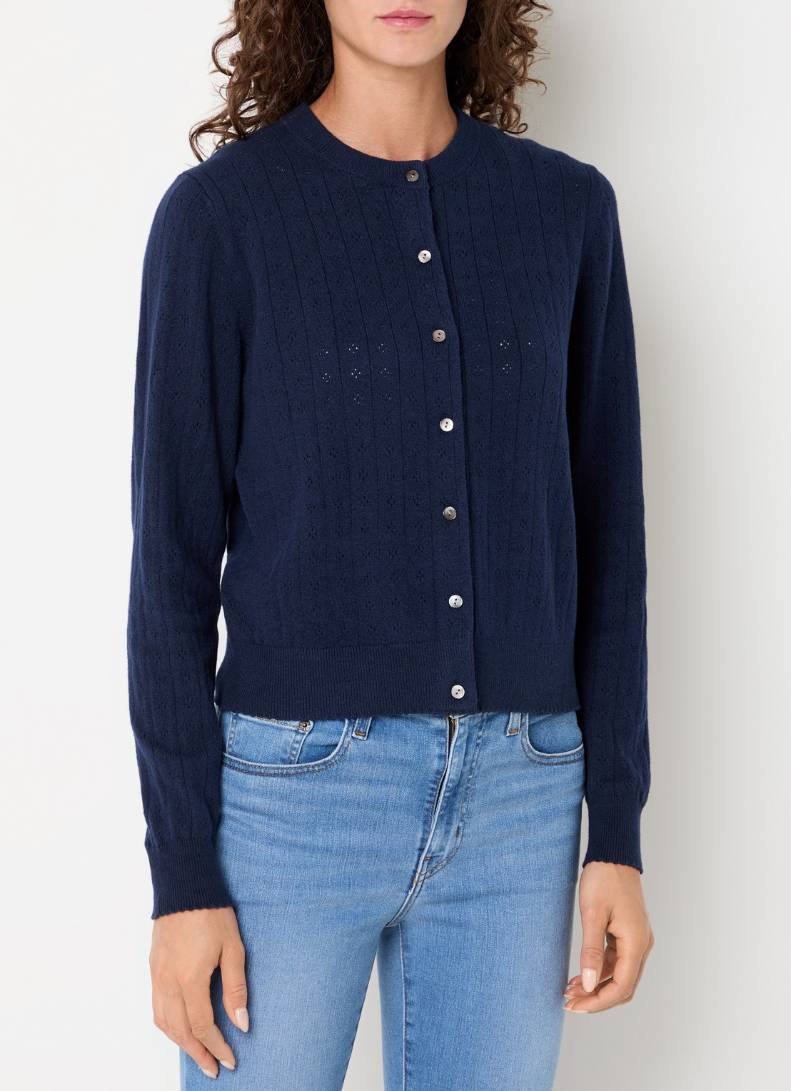 Levi's Fijngebreid vest met ronde hals - detail donkerblauw