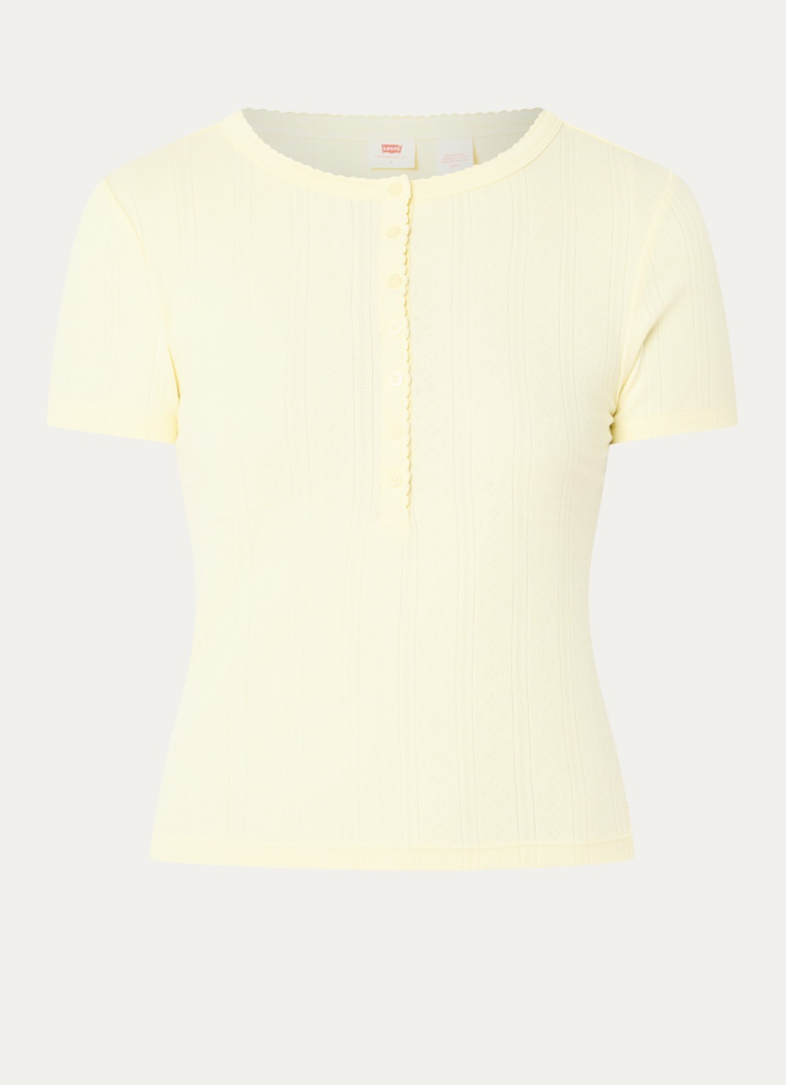 Levi's Fijngebreide crop top met opengewerkt dessin - voorkant 3 lichtgeel