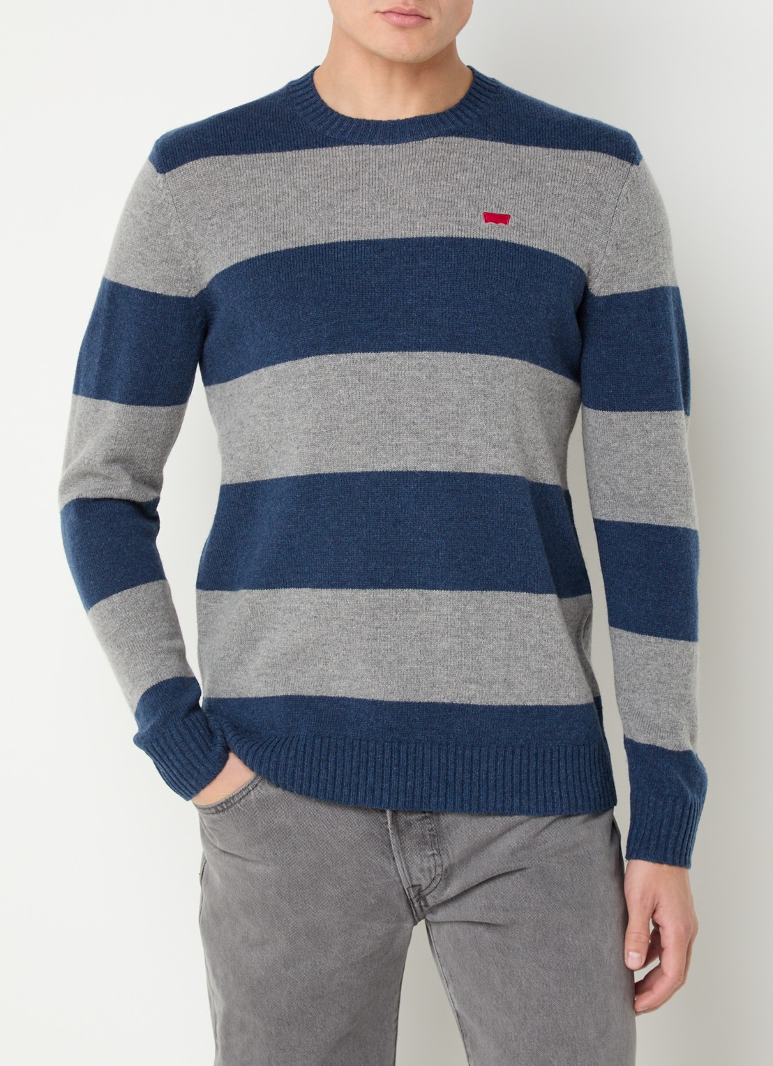 Levi's Fijngebreide pullover in wolblend met streepprint - detail grijs