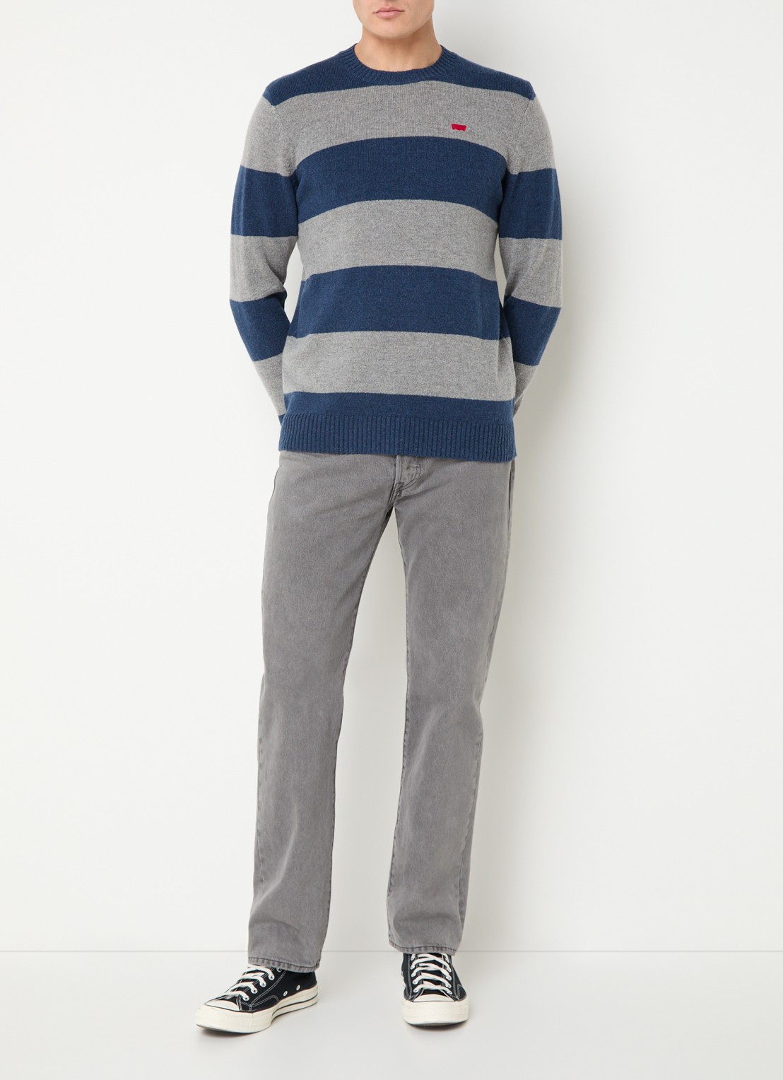 Levi's Fijngebreide pullover in wolblend met streepprint - voorkant 5 grijs