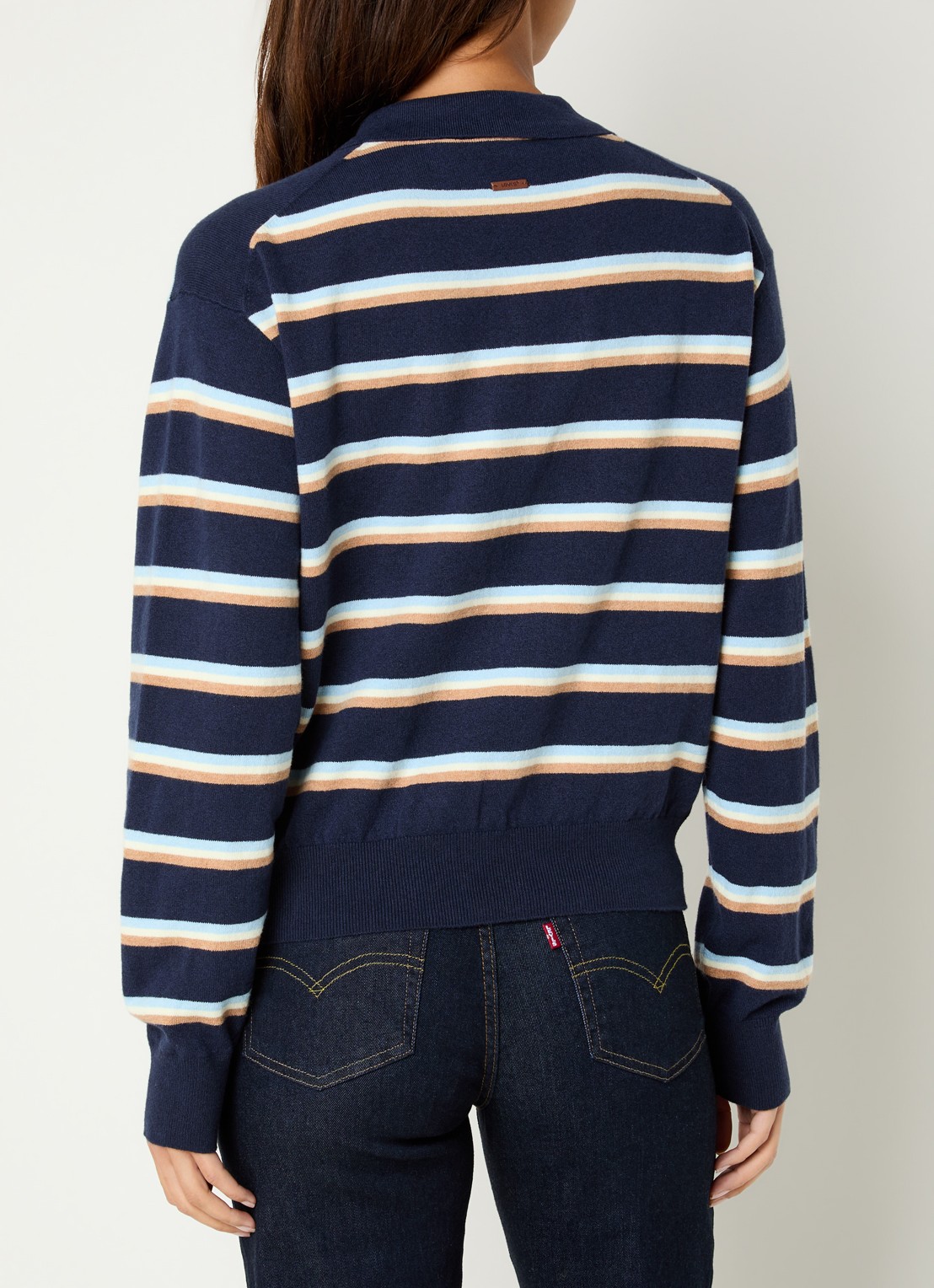 Levi's Fijngebreide pullover met streepprint en polokraag - achterkant 2 donkerblauw