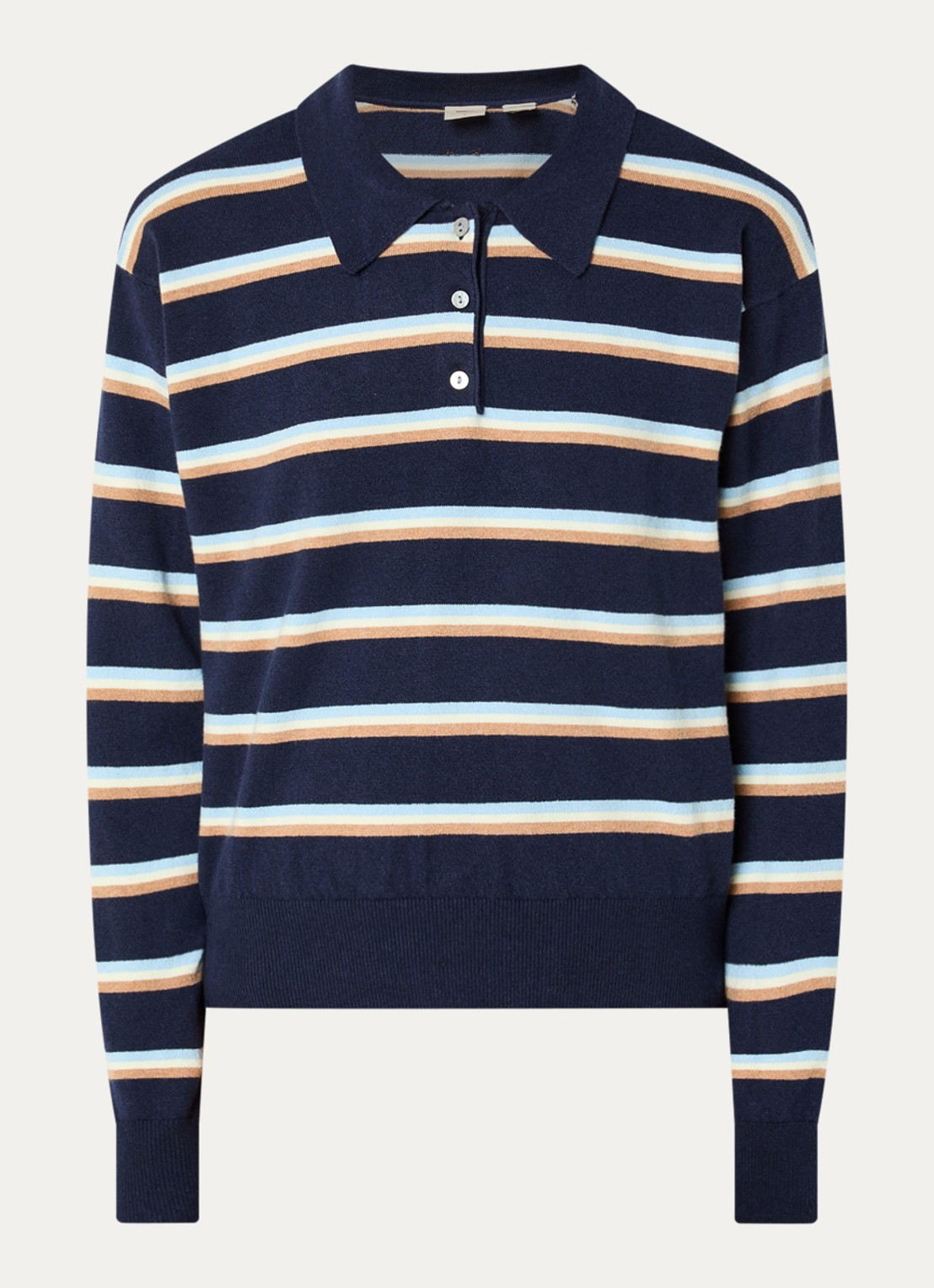 Levi's Fijngebreide pullover met streepprint en polokraag - voorkant 3 donkerblauw