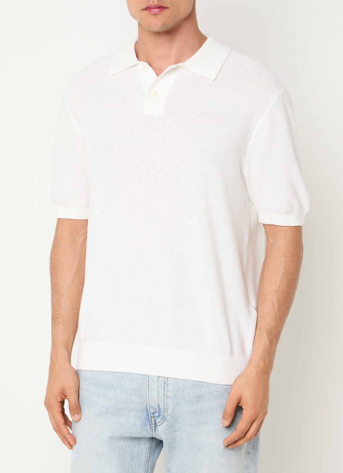 Levi's Fijngebreide regular fit polo in linnenblend - detail 4 gebroken wit